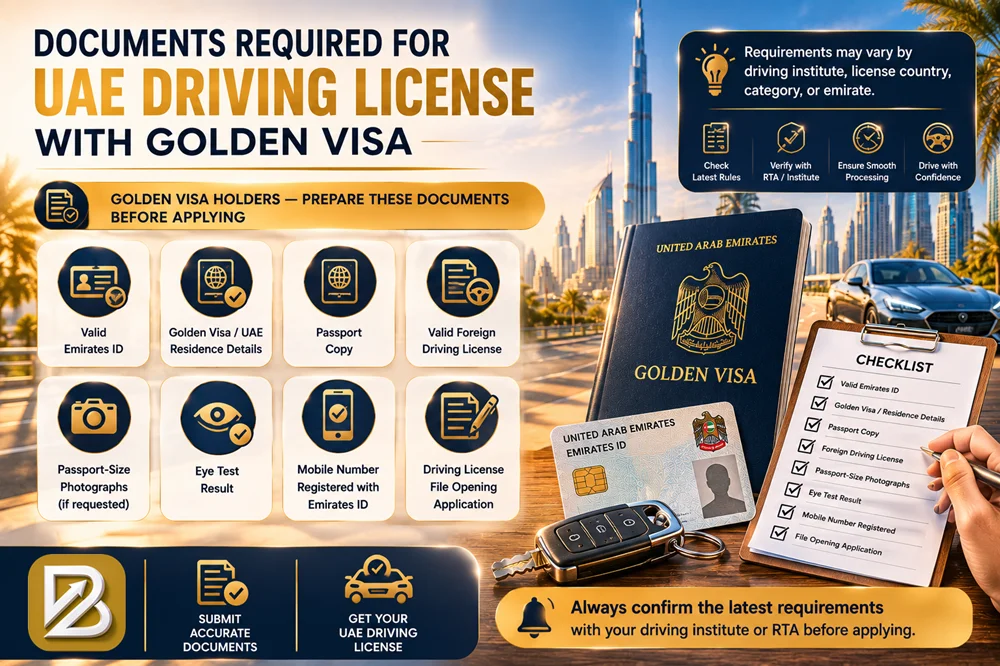 Documents for UAE driving license with Golden Visa
